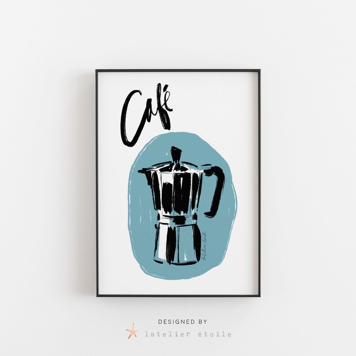 Cafe Moka Pot Espresso Maker Blue Circle Coffee Kitchen Poster - Image 4