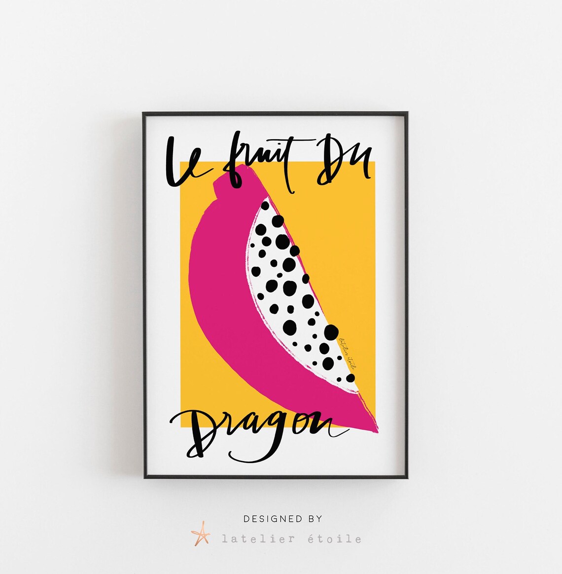 Le Fruit Du Dragon Pink Dragon Fruit Tropical Yellow French Poster - Image 4