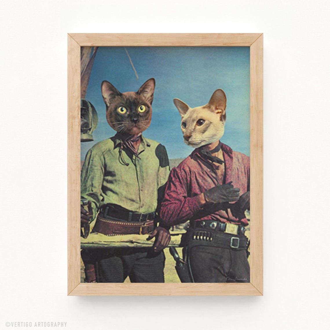 Cowboy Cats Western Anthropomorphic Funny Vintage Collage Poster