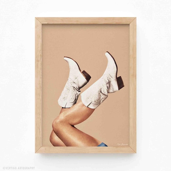 Cowgirl Boots Art Print, Nude Boho Western