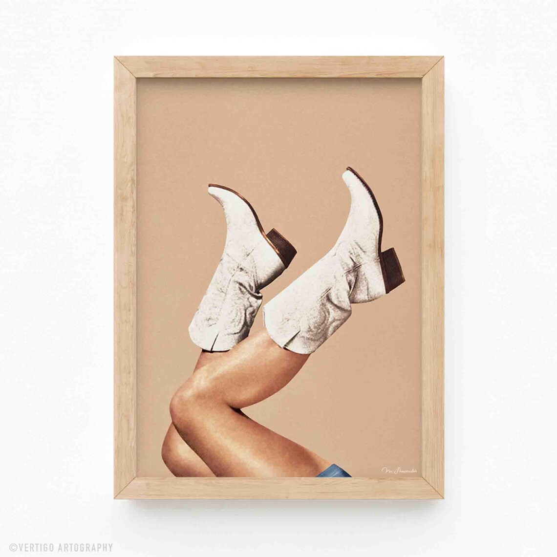 Cowgirl Boots Art Print, Nude Boho Western