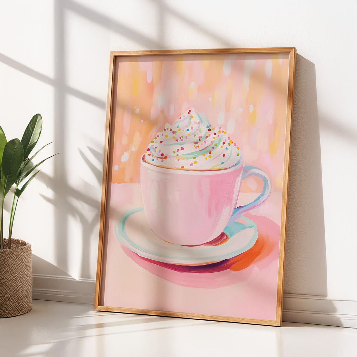 Pastel Coffee Cup Wall Art Whipped Cream Print Kitchen Wall Decor Pink And Orange Artwork Hot Chocolate Poster - Image 2
