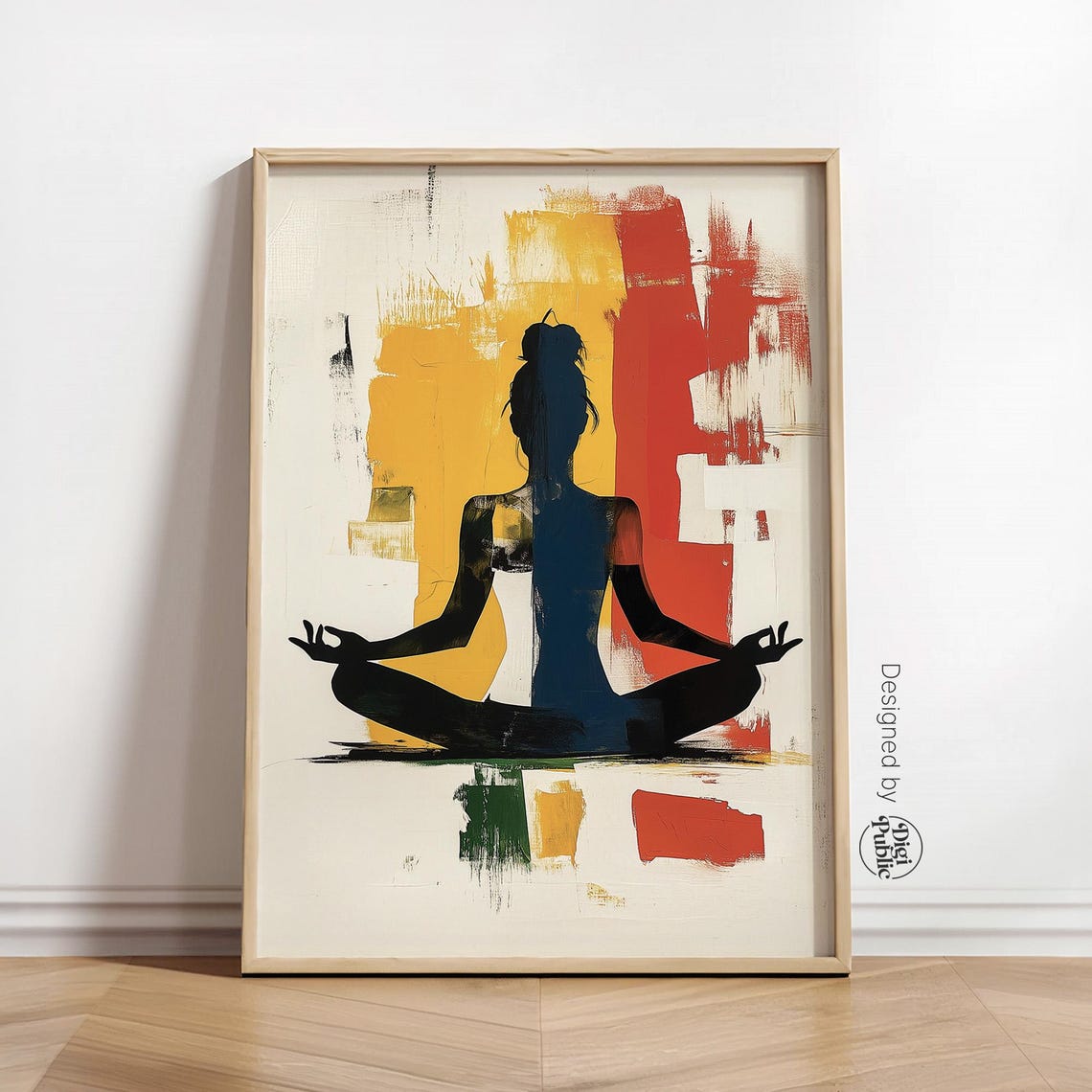 Meditating Silhouette Against Bold Yellow Red Abstract Poster - Image 5