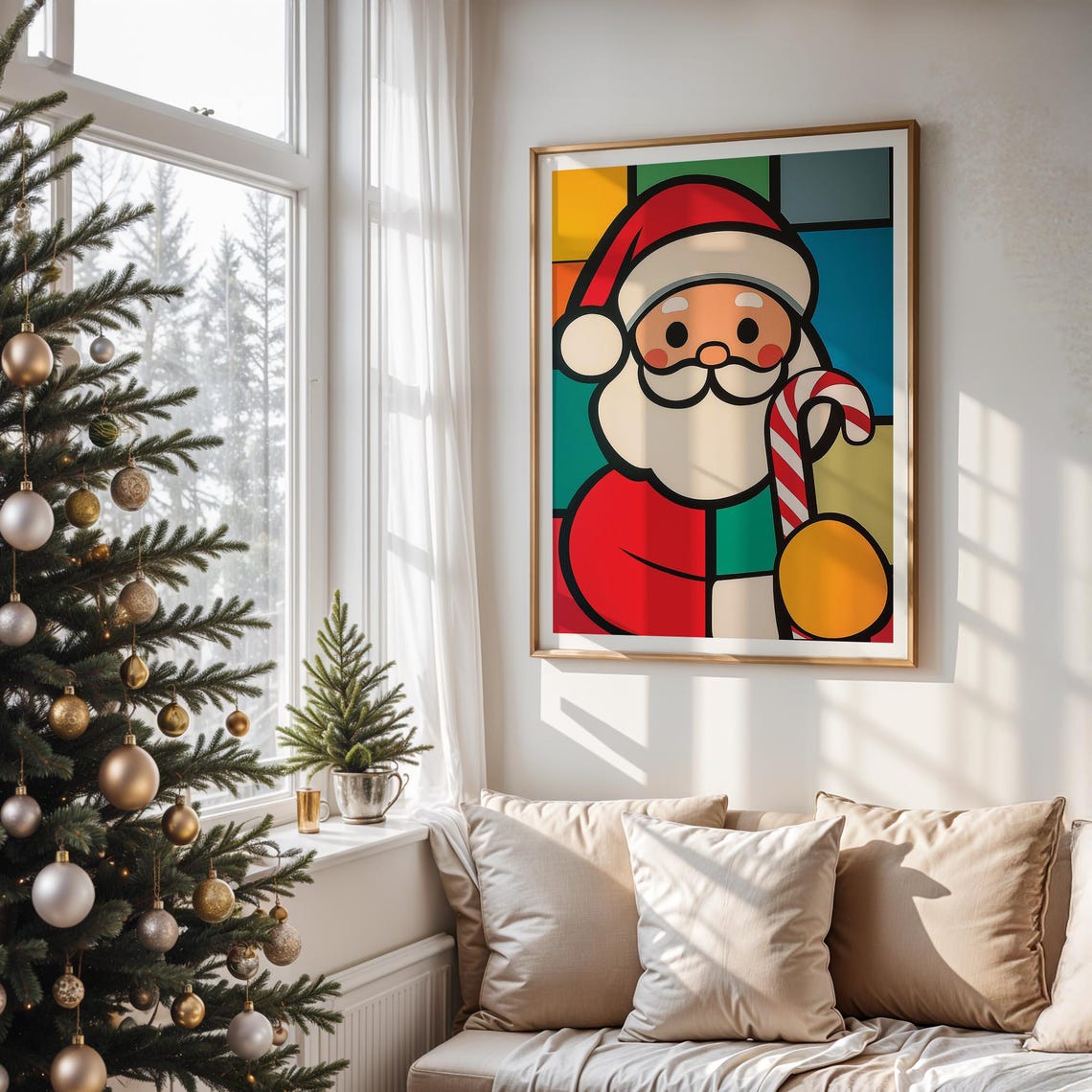 Minimal Santa Claus Wall Art Poster Cute Santa Geometric Wall Art Xmas Home Decor Wall Art Wall Art - Image 5