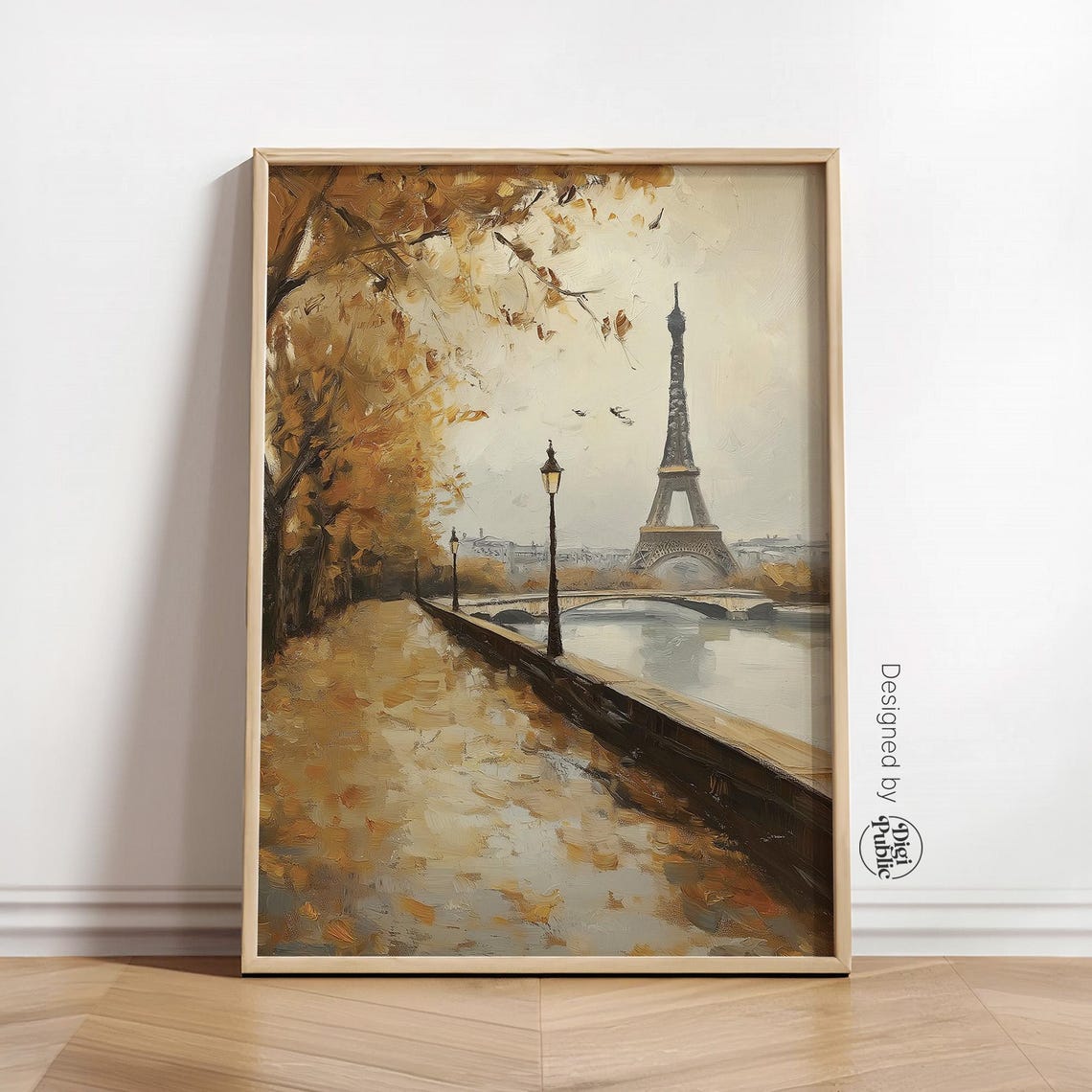 Paris Autumn Eiffel Tower Riverside Poster Romantic Fall Cityscape