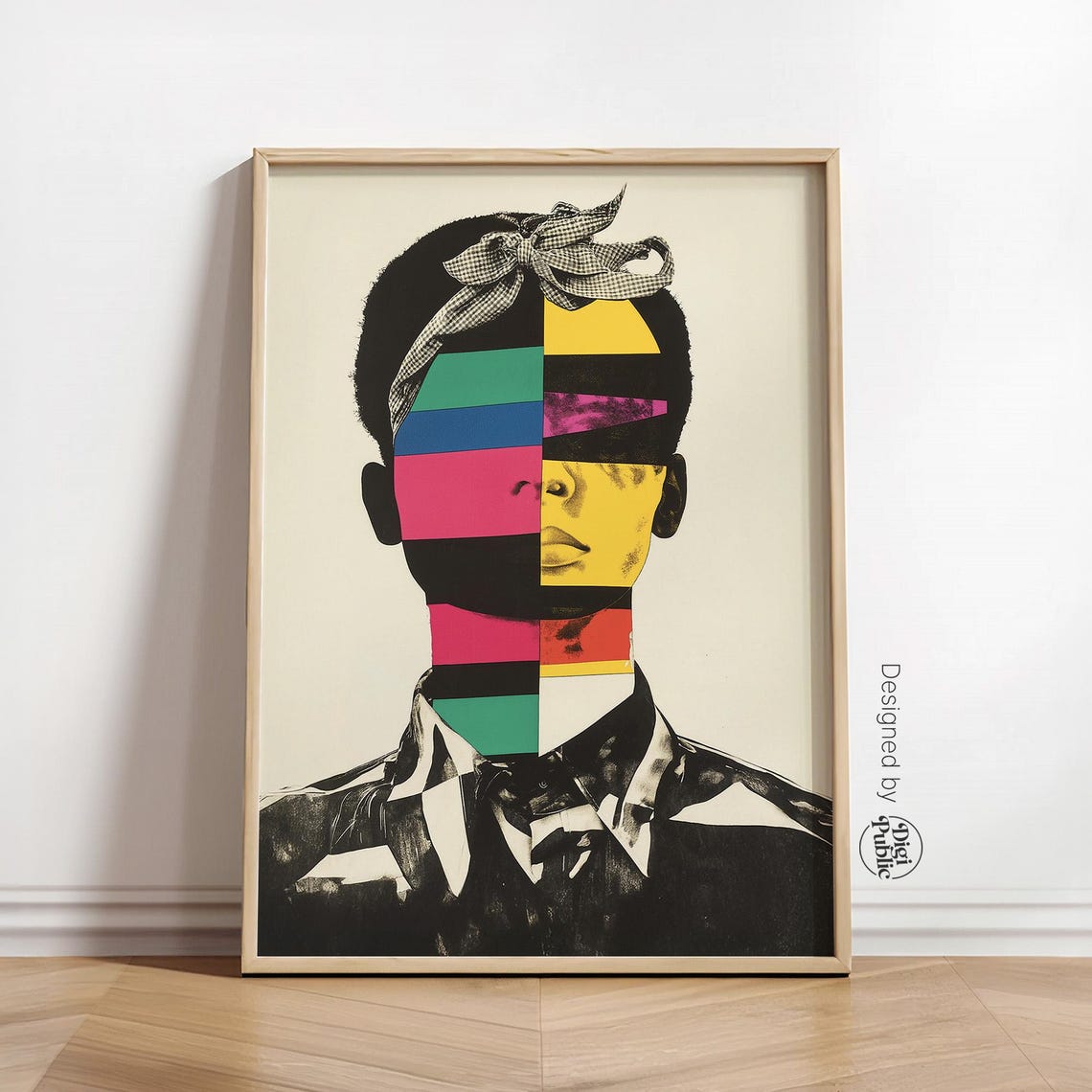Colorful Abstract Split Face Portrait Collage Poster Pop Art Style