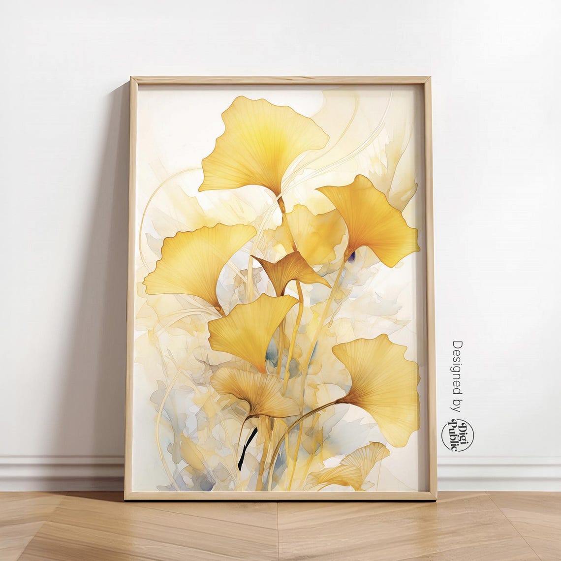 Golden Yellow Ginkgo Leaves Botanical Poster Minimalist Nature