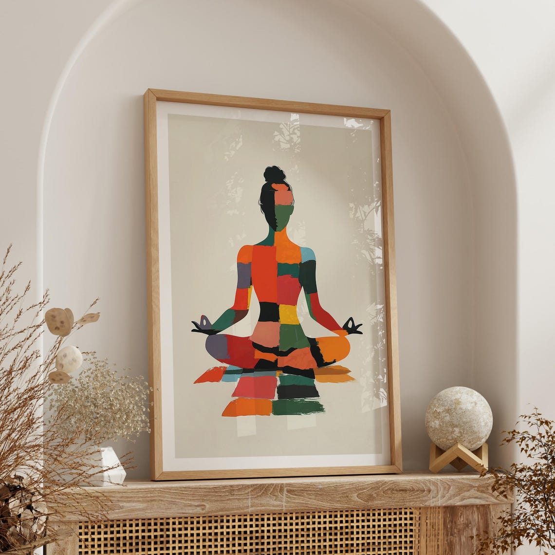 Vibrant Colorful Abstract Patchwork Yoga Meditation Woman Poster - Image 5