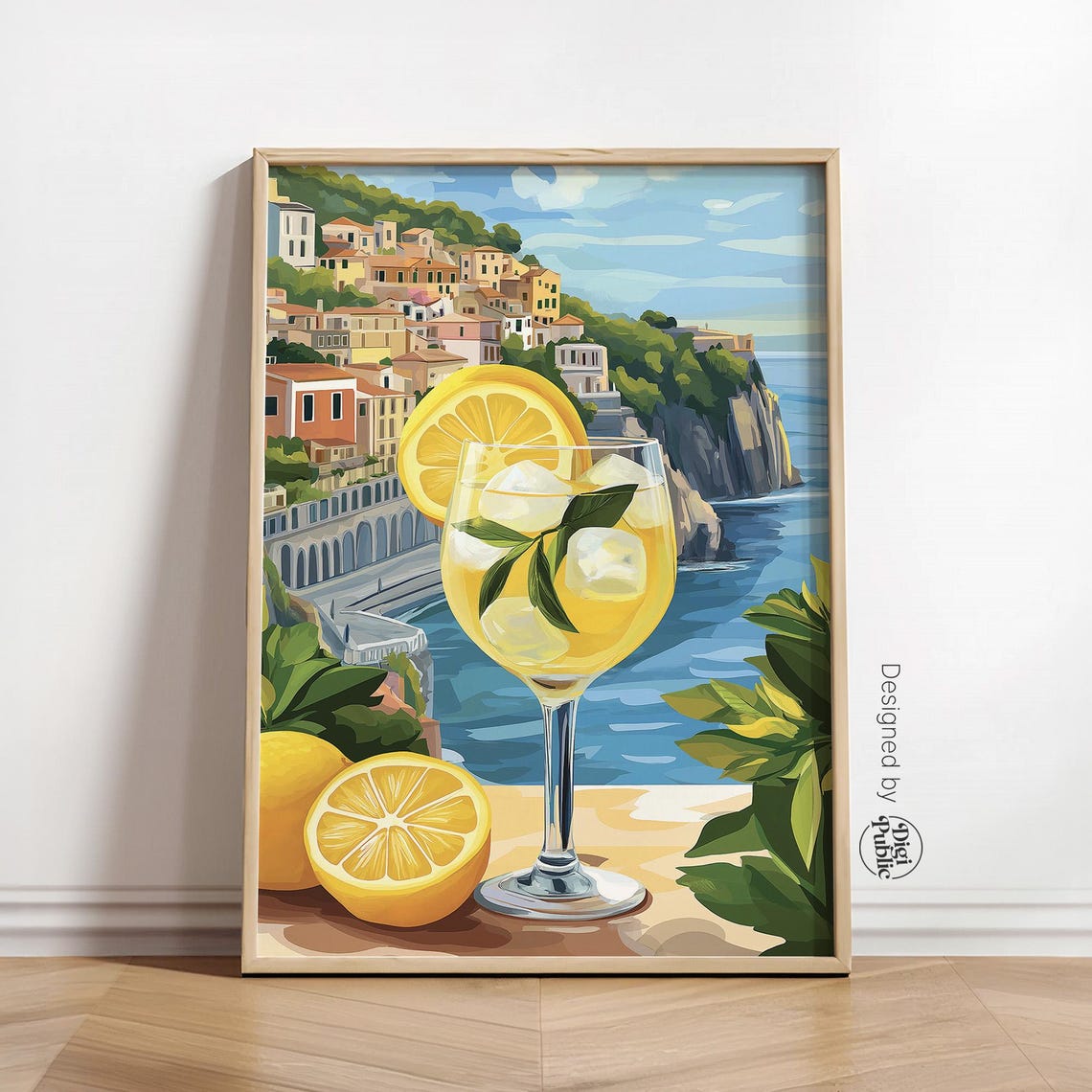 Italian Coastal Town Lemon Spritz Summer Cocktail Wall Poster
