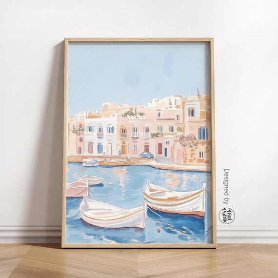 Harbor Wall Art Print Coastal Wall Poster Seaside Wall Art Nautical Home Print Pastel Boat Wall Art