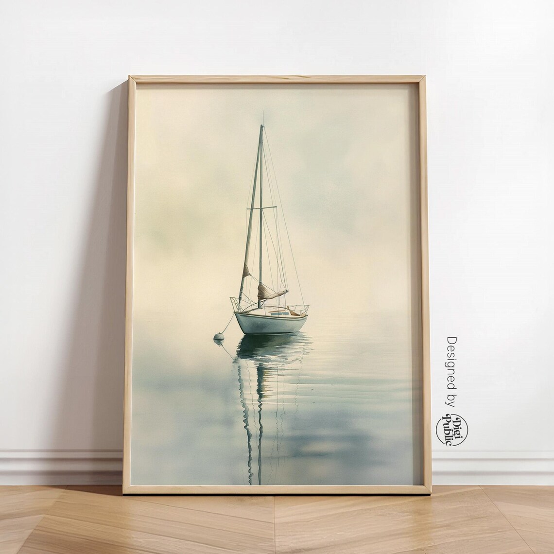 Sailboat Wall Art Minimalist Coastal Decor Serene Ocean Scene Home Print Modern Nautical Wall Art Instant