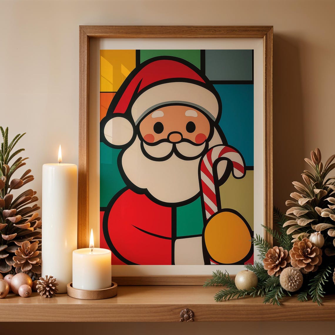 Minimal Santa Claus Wall Art Poster Cute Santa Geometric Wall Art Xmas Home Decor Wall Art Wall Art - Image 2