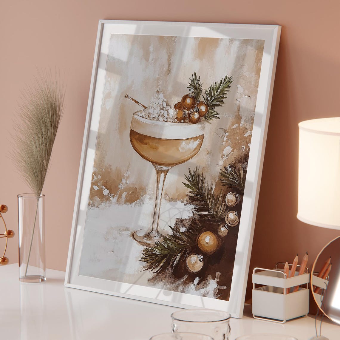 Winter Champagne Cocktail Poster Festive Holiday Drink Painting - Image 5