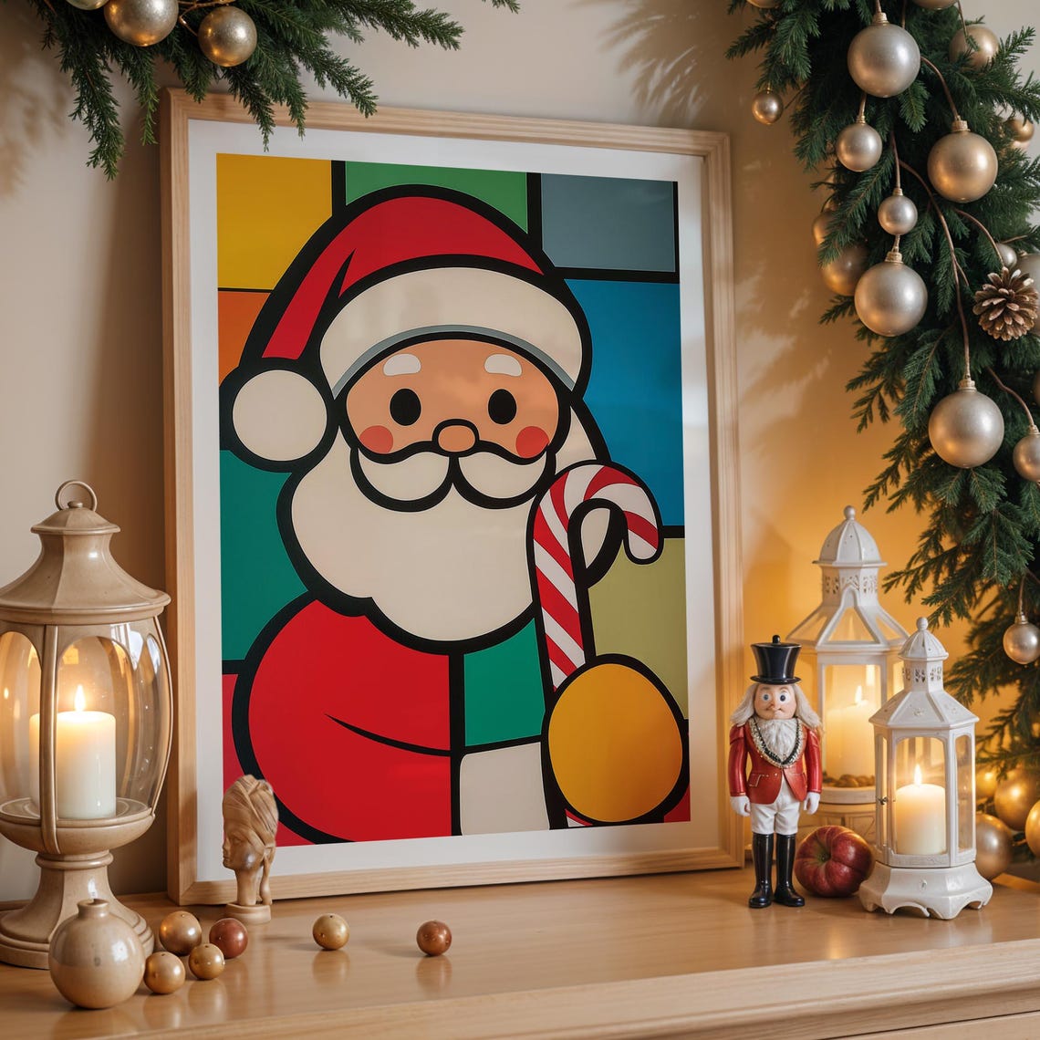 Minimal Santa Claus Wall Art Poster Cute Santa Geometric Wall Art Xmas Home Decor Wall Art Wall Art - Image 4