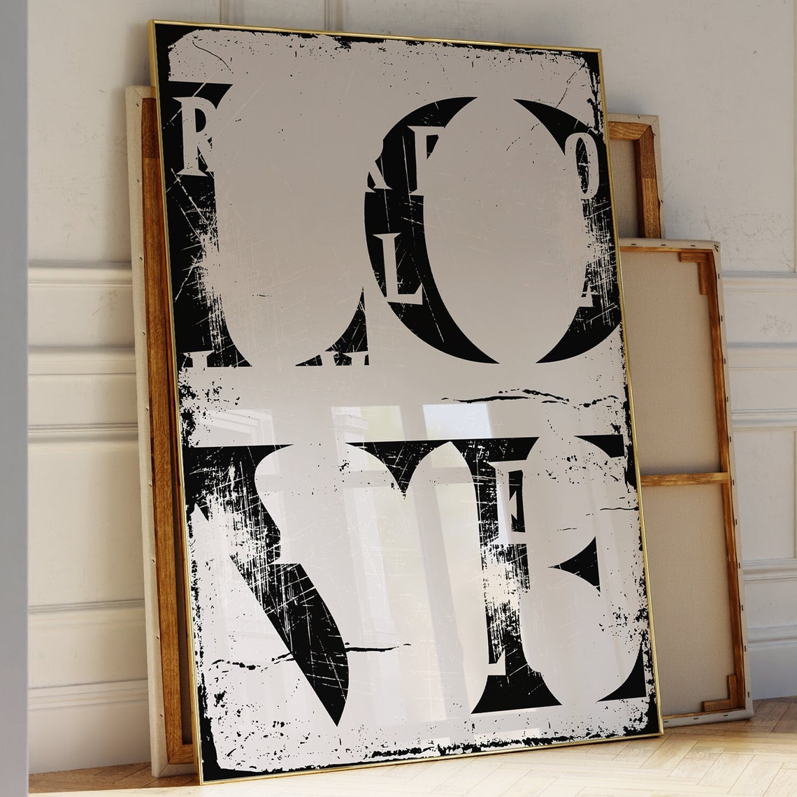 Love Distressed Black Typography Grunge Retro Funky Y2k Poster