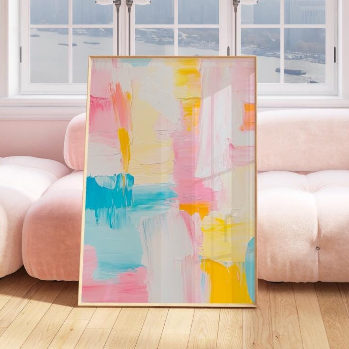 Pastel Abstract Brushstroke Painting Pink Yellow Blue Modern Wall Poster