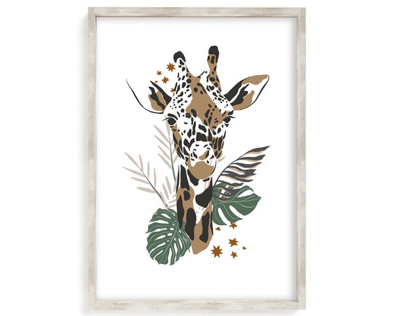 Jungle Giraffe Print, Tropical Safari Wall Art