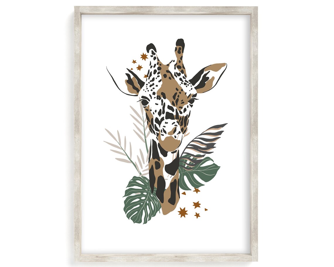 Jungle Giraffe Print, Tropical Safari Wall Art
