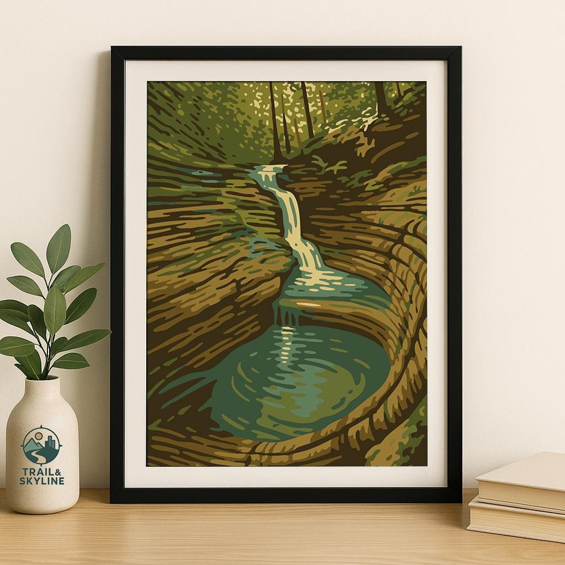 Devils Bathtub Virginia Poster Vintage Hiking Trail Waterfall Print