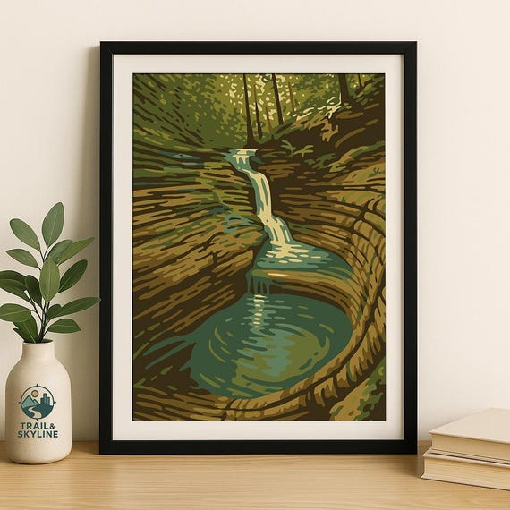 Devils Bathtub Virginia Poster Vintage Hiking Trail Waterfall Print