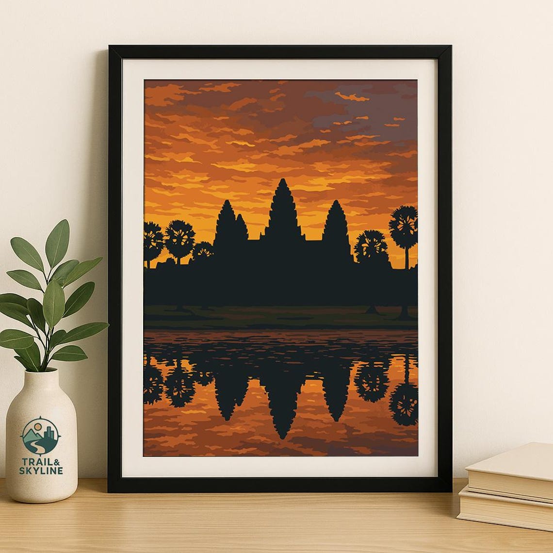 Angkor Wat Sunrise Silhouette Cambodia Temple Reflection Poster