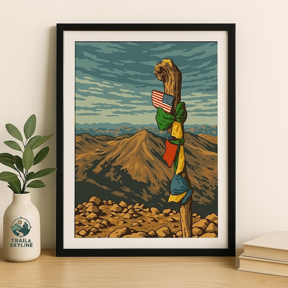 Mount Elbert Summit Flag Pole Vintage Colorado Highpoint Hiking Poster