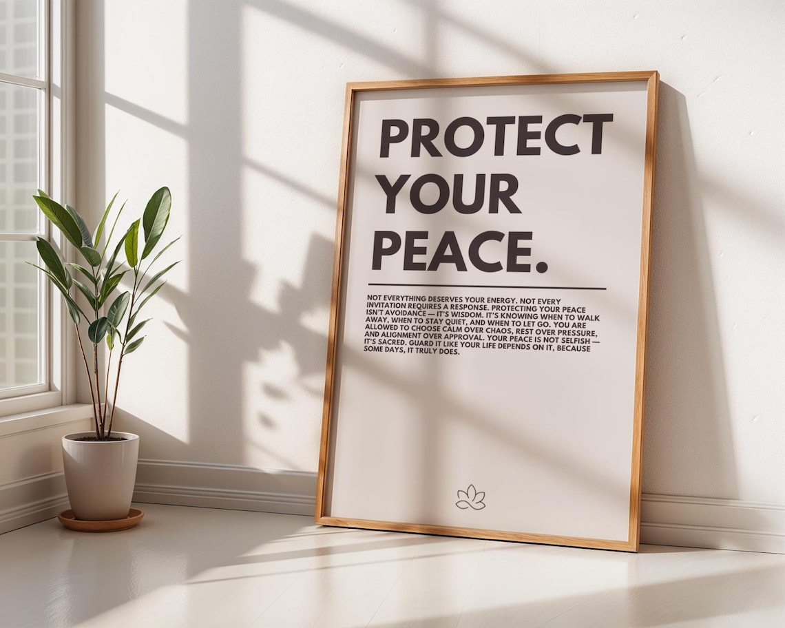 Protect Your Peace Motivational Poster, Minimalist Decor