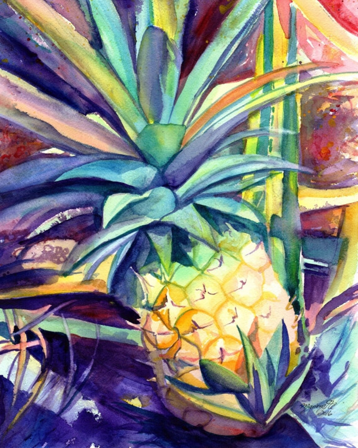 Pineapple Art Print, Hawaiian Tropical Wall Decor