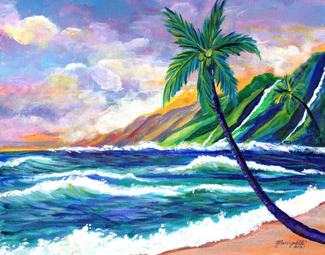 Kauai Na Pali Coast Travel Poster, Hawaiian Art