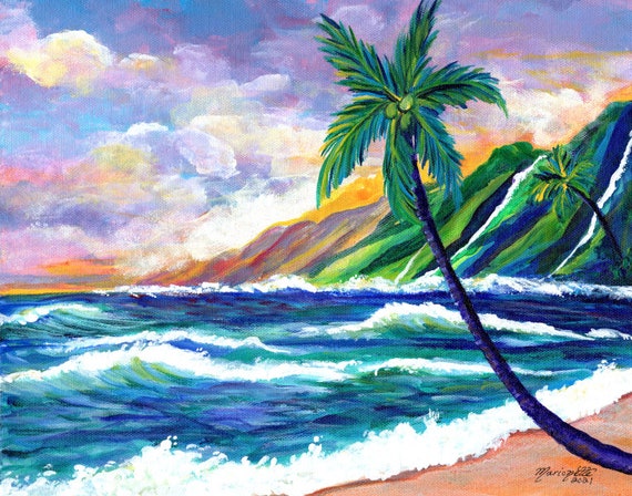 Kauai Na Pali Coast Travel Poster, Hawaiian Art
