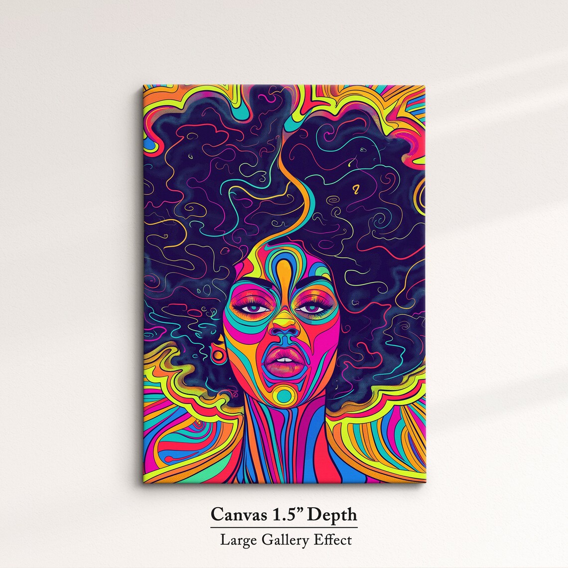 Psychedelic Afro Woman Portrait In Rainbow Colors On Black Art Poster - Image 3