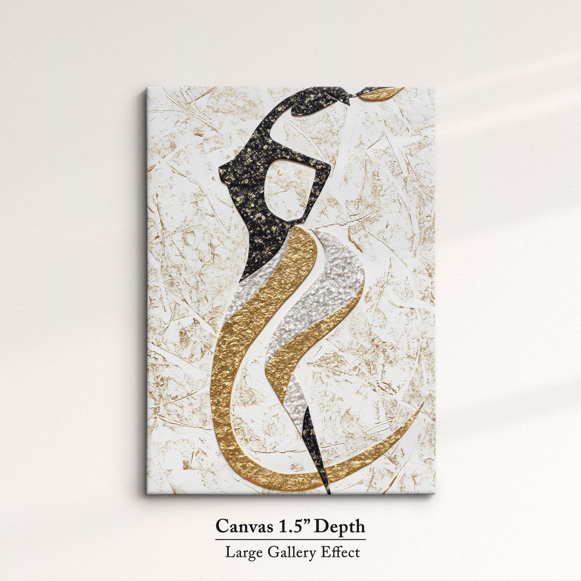 Abstract Woman Dancer Silhouette Black Gold Textured Modern Art Poster - Image 3
