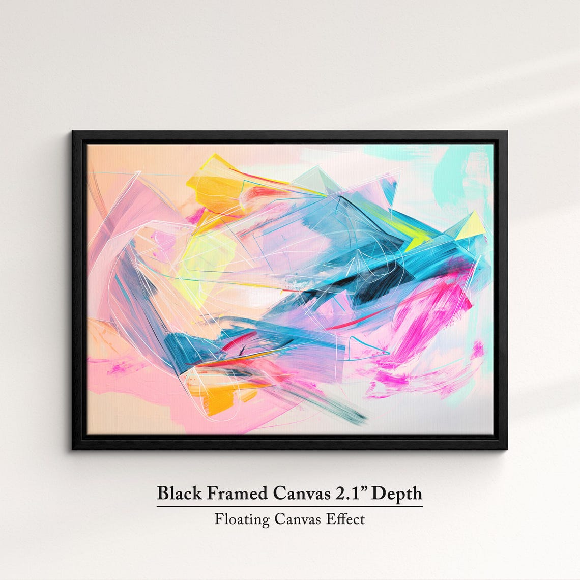 Vibrant Abstract Expressive Brushstrokes Pink Blue Modern Wall Art - Image 2