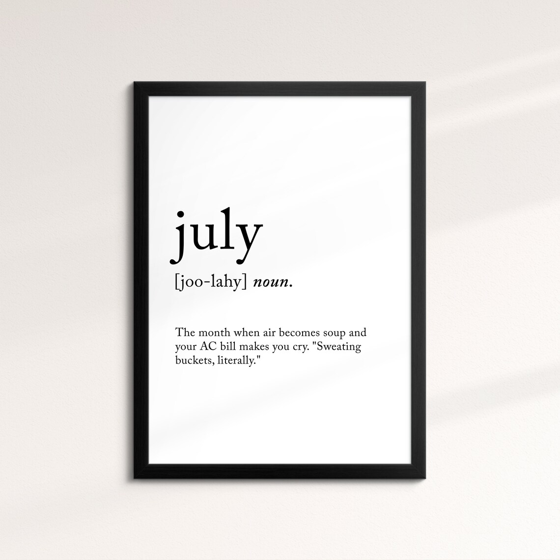 July Minimalist Definition Quote Word Art Framed Print Framed Female Wall Art Lady Poster Feminine Home Decor Gifts For Her
