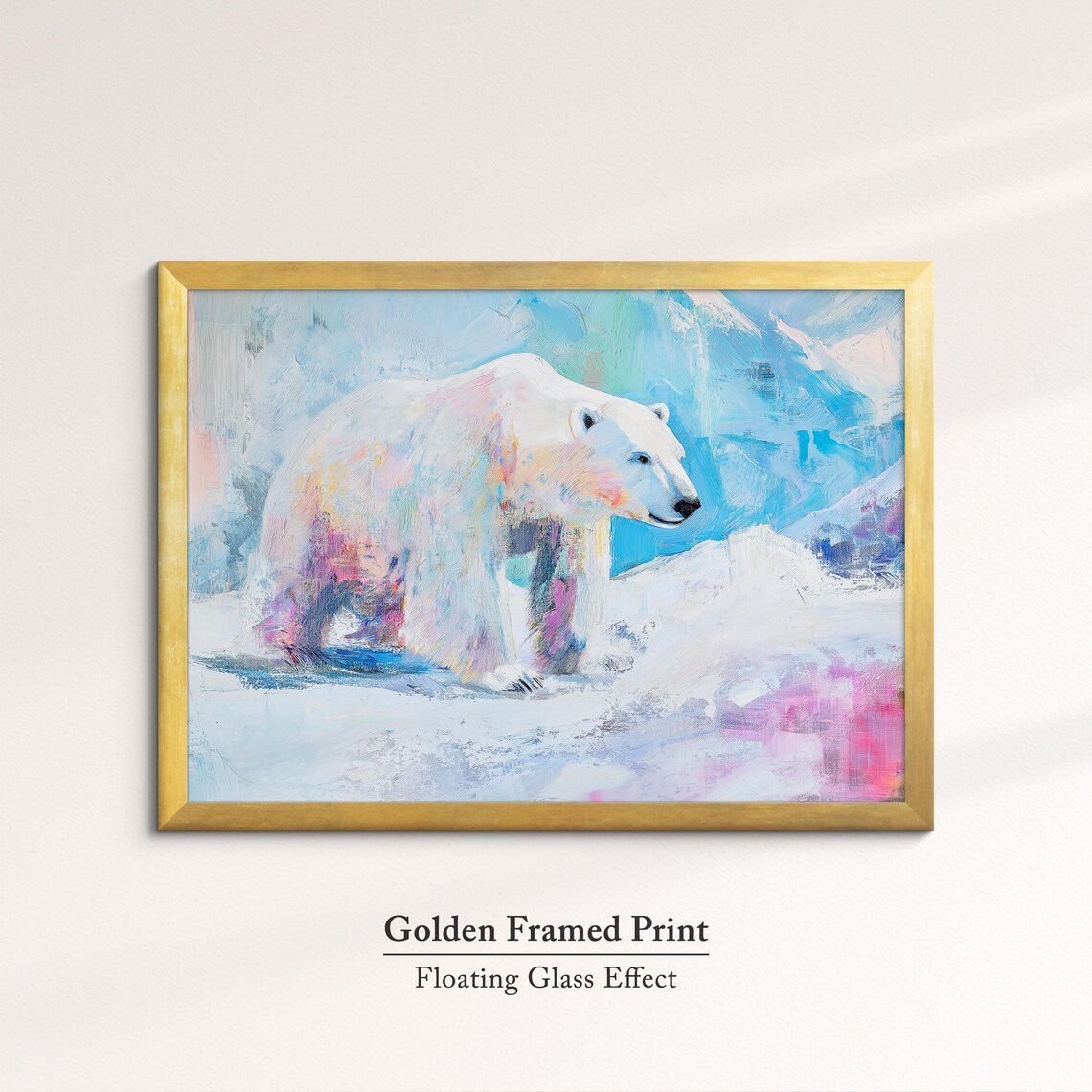 Polar Bear Walking Snow Pastel Abstract Arctic Wildlife Wall Art Poster - Image 5