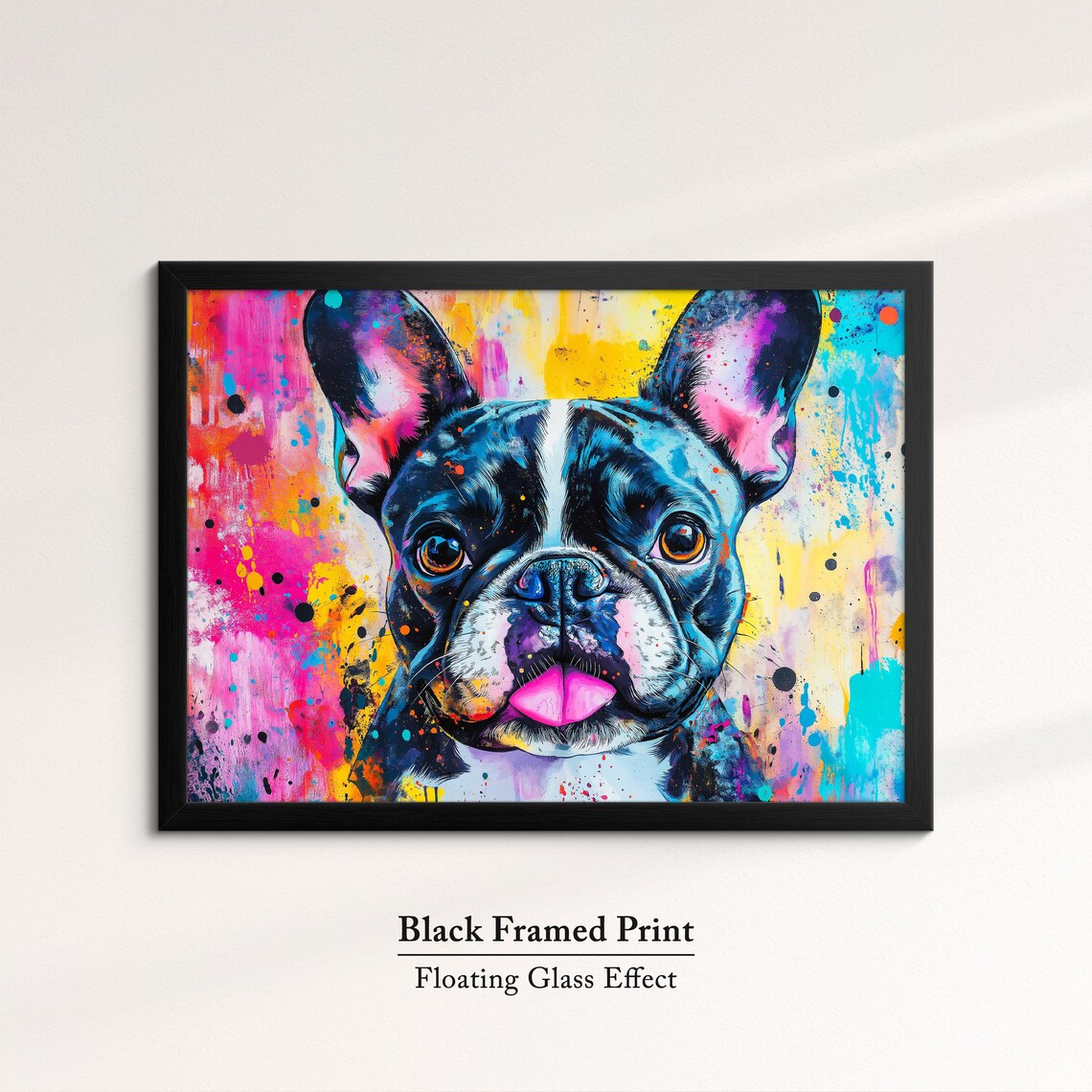 Happy French Bulldog Portrait Pink Yellow Splatter Dog Wall Art Print - Image 8
