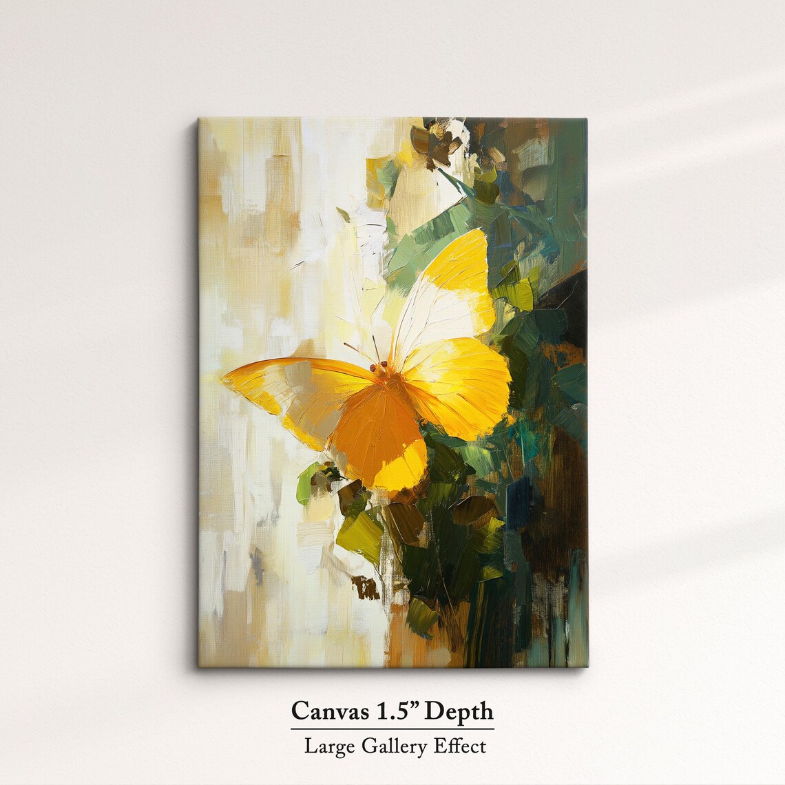 Golden Yellow Butterfly Abstract Floral Oil Painting Elegant Poster - Image 3