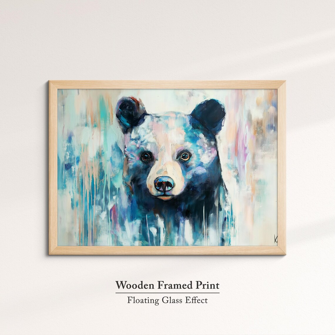 Black Bear Face Front Blue Abstract Oil Painting Wildlife Wall Art Poster - Image 6