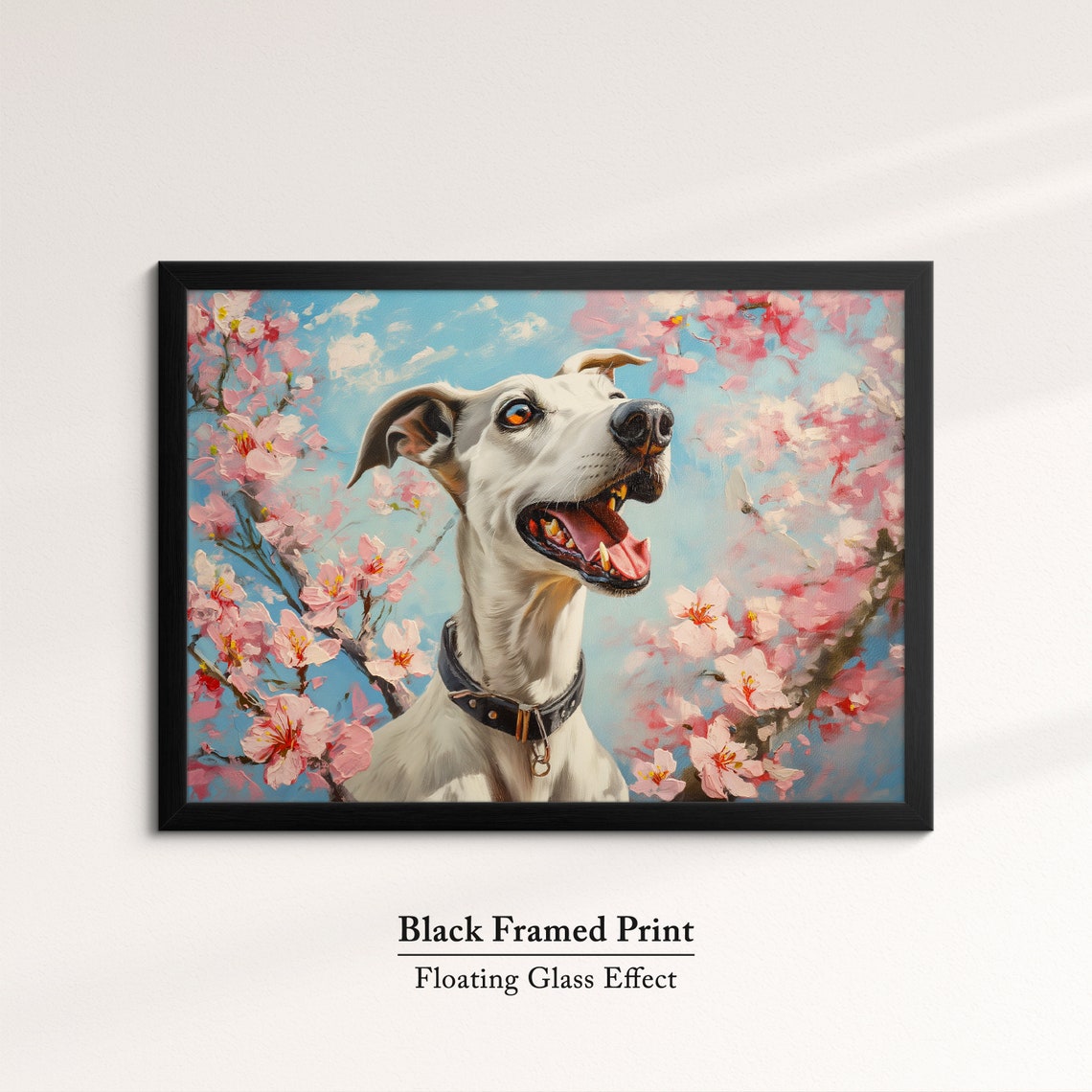 Joyful Greyhound Dog In Pink Cherry Blossoms Spring Floral Wall Poster - Image 8