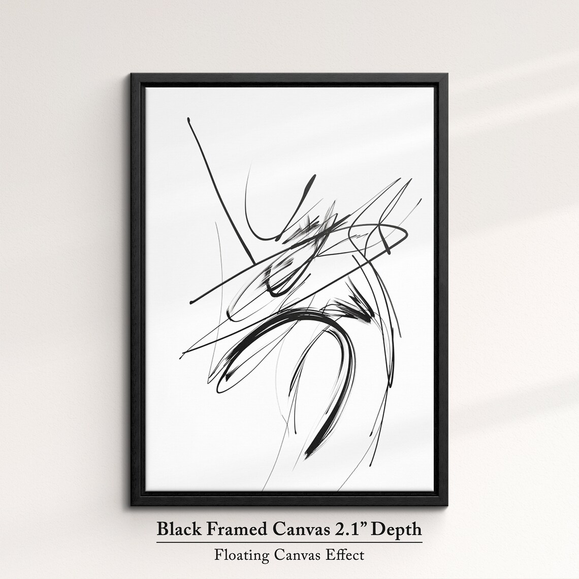 Abstract Black Ink Brush Stroke Art Minimalist Expressive Line Wall Art Print - Image 2