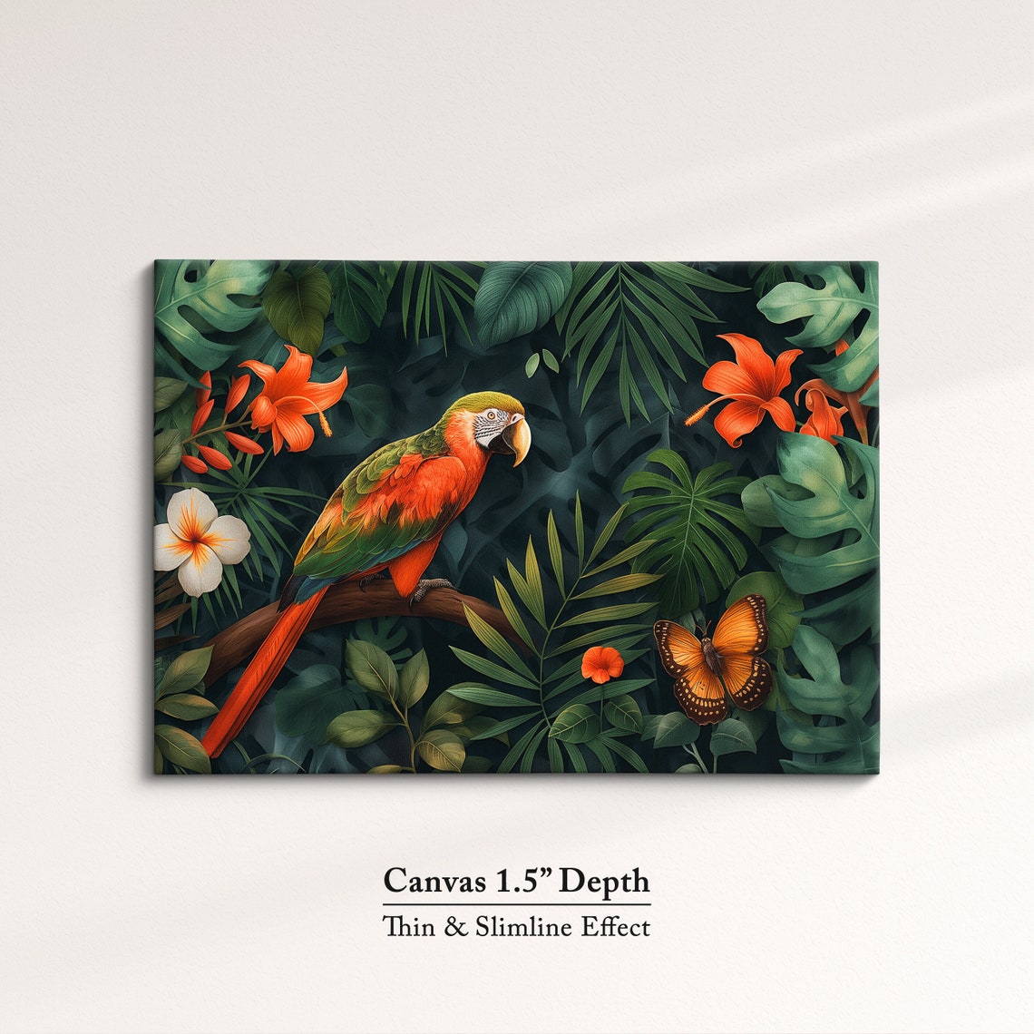 Vibrant Macaw Parrot In Lush Jungle With Butterfly Exotic Bird Poster - Image 3