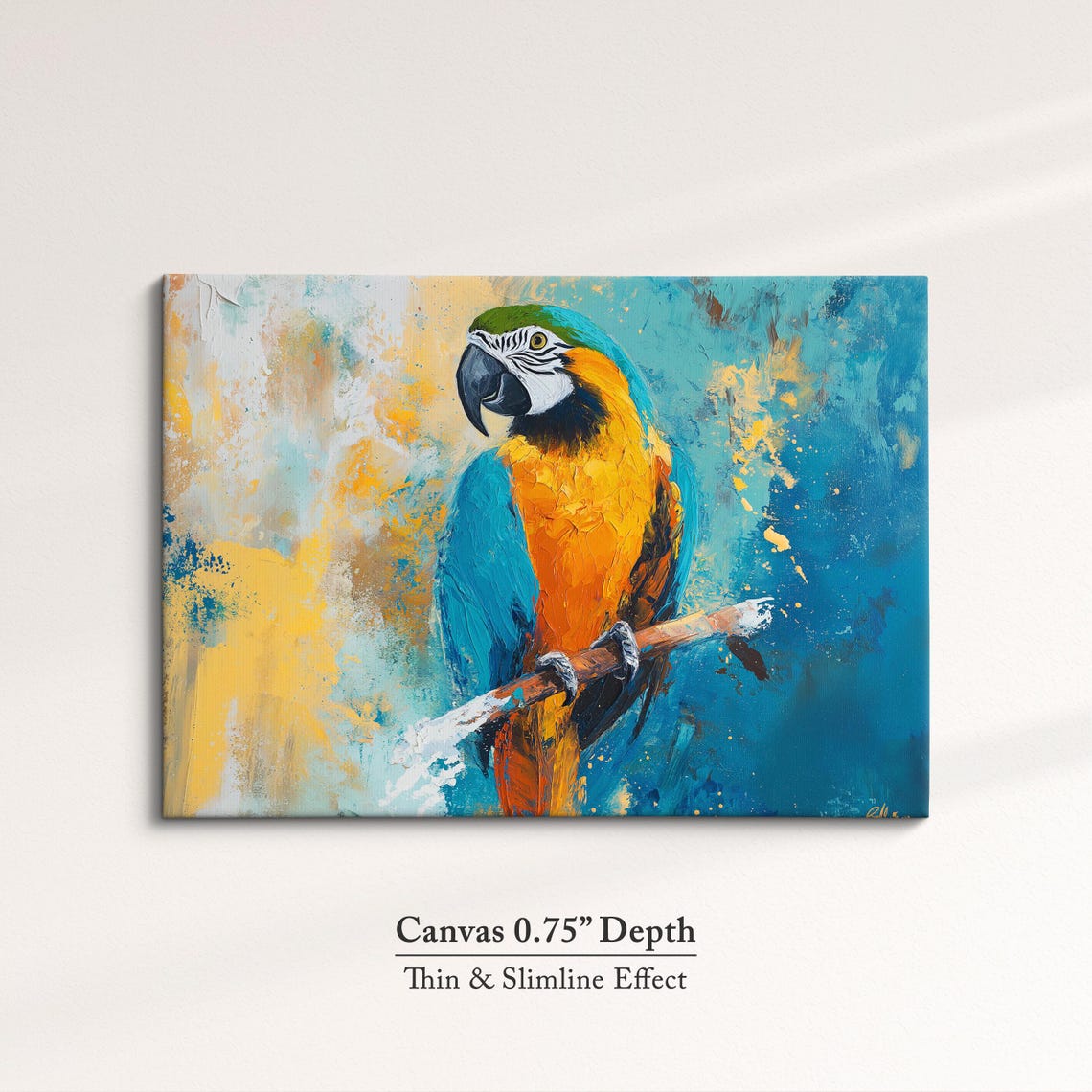 Blue And Yellow Macaw Parrot Oil Painting Turquoise Abstract Poster - Image 4