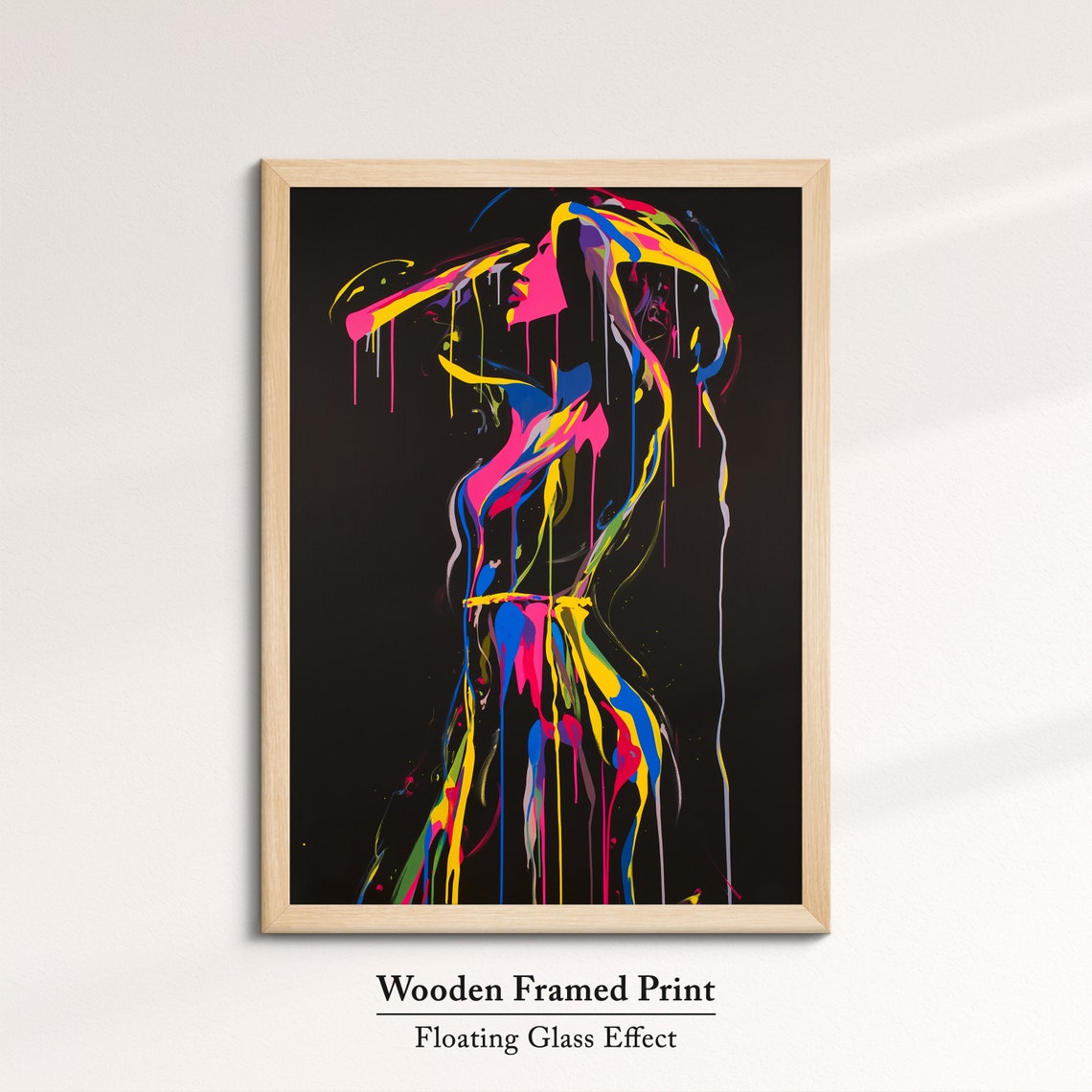 Neon Paint Splash Standing Woman With Flowing Hair Dark Art Poster - Image 6