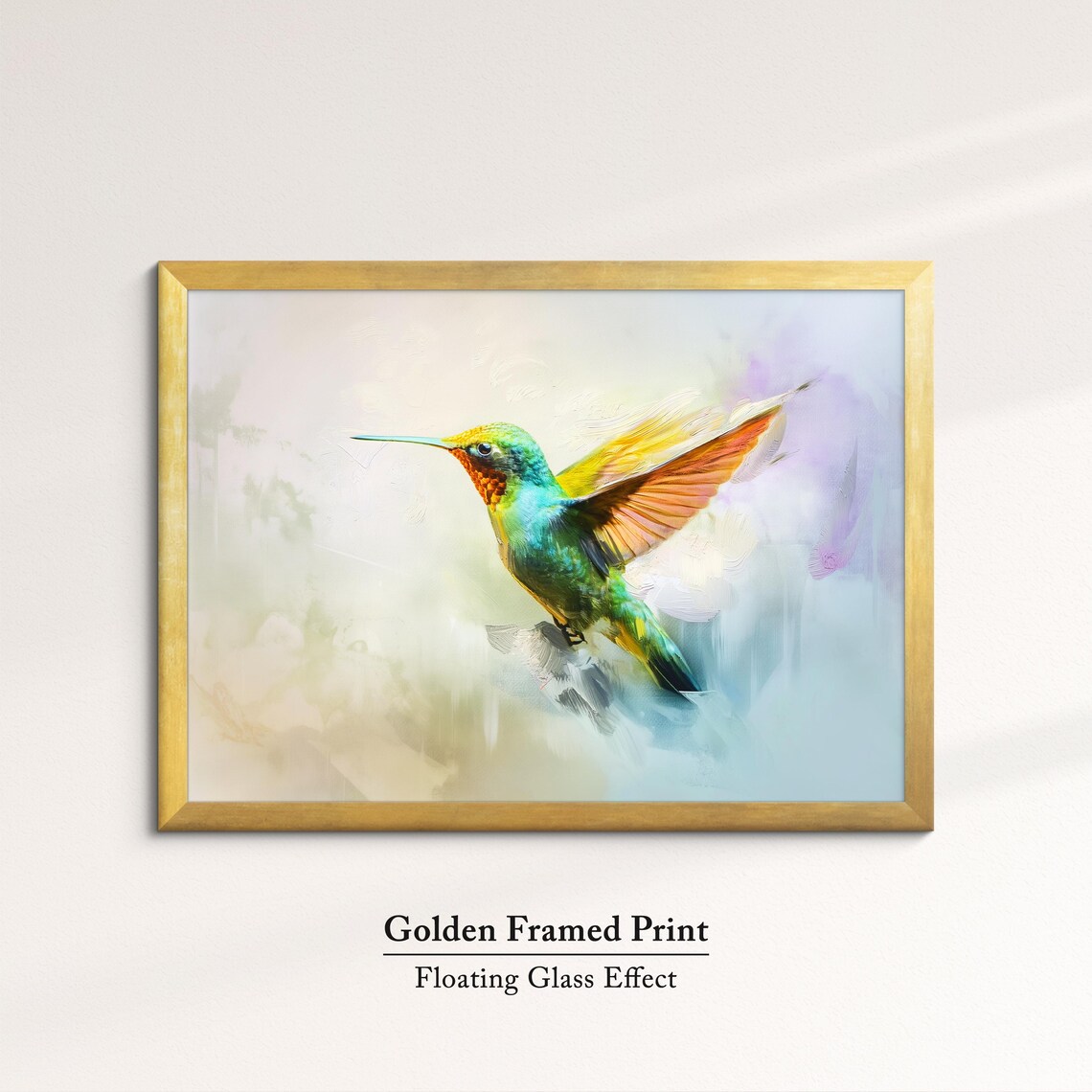 Hummingbird Vibrant Green Orange Watercolor Flight Abstract Art Poster - Image 5