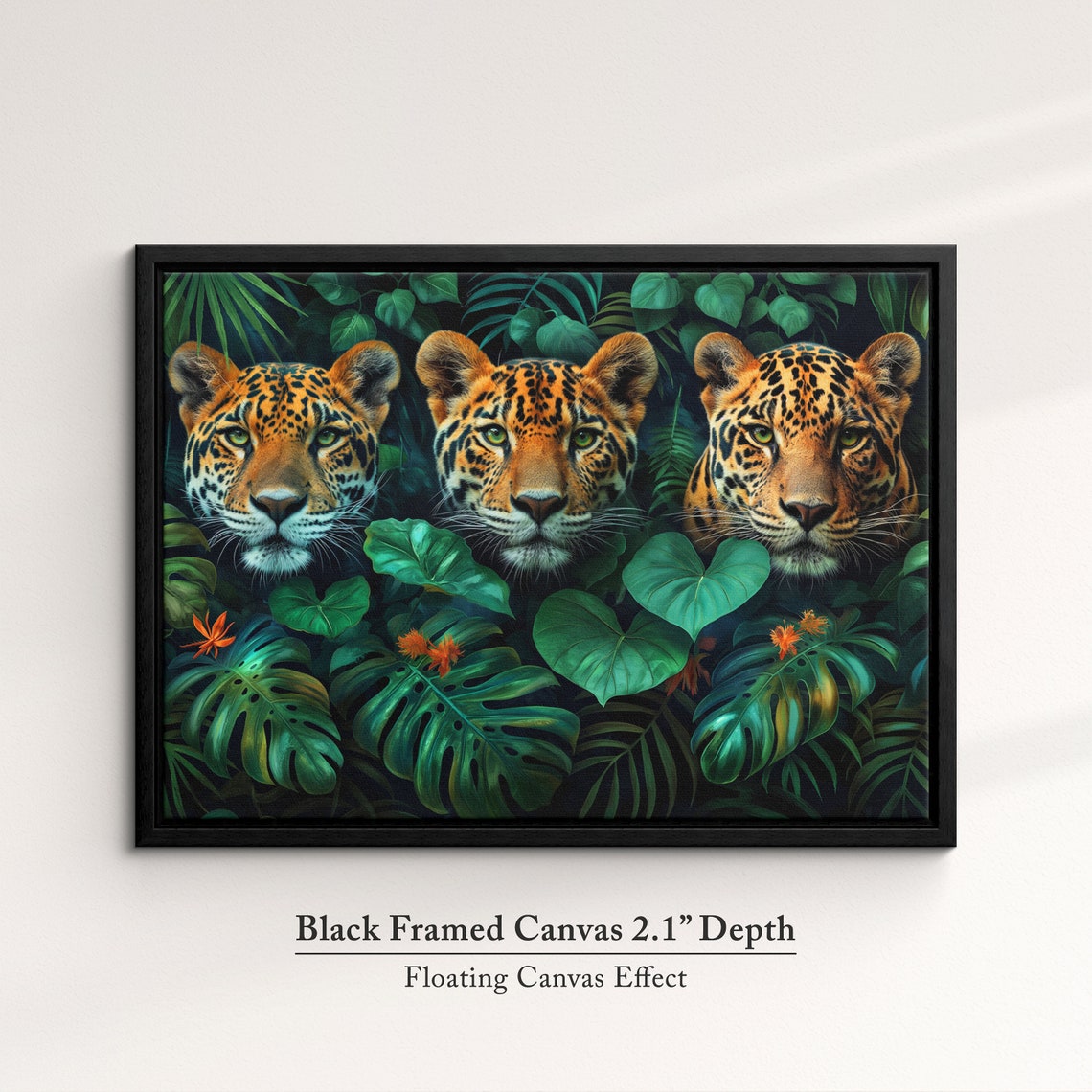 Three Jaguars In Dark Jungle Foliage Majestic Big Cat Wildlife Poster - Image 2