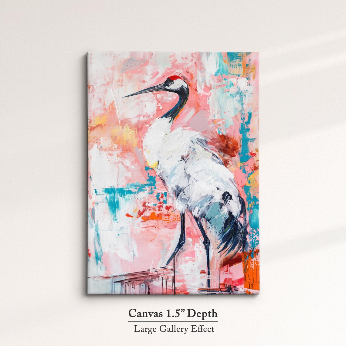 Colorful Crane Bird Abstract Oil Painting, Art Print - Image 3
