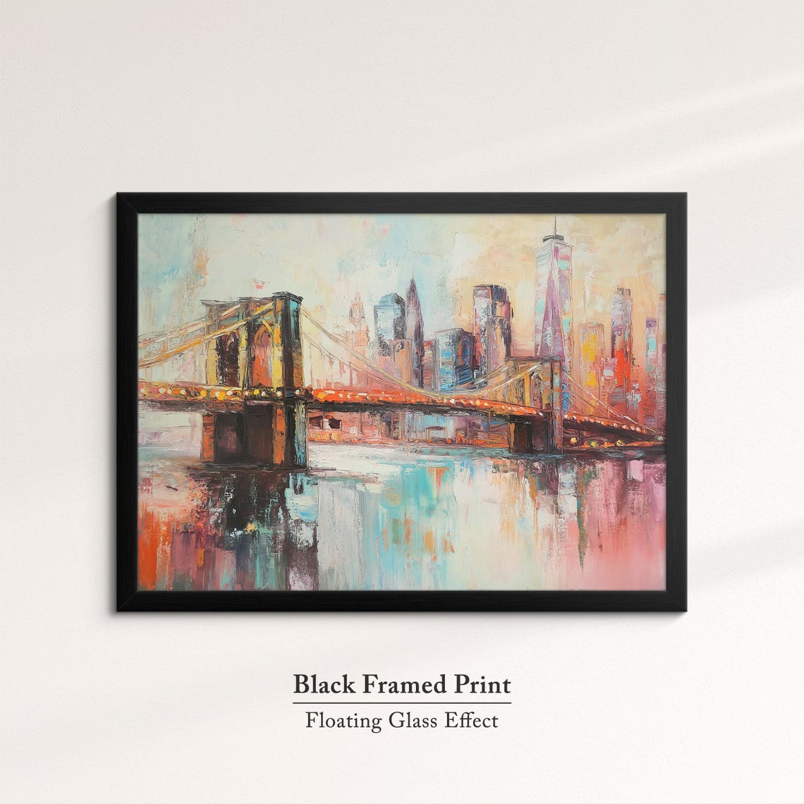 Brooklyn Bridge New York Night Lights Colorful Reflection Art Poster - Image 8