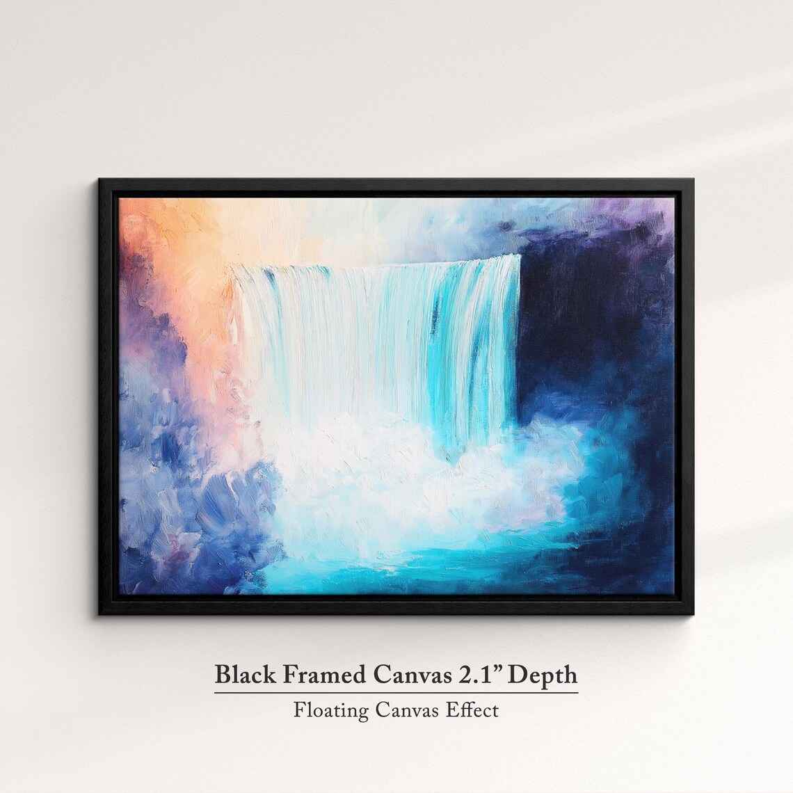 Niagara Falls Abstract Oil Painting Deep Blue Night Waterfall Wall Art - Image 2
