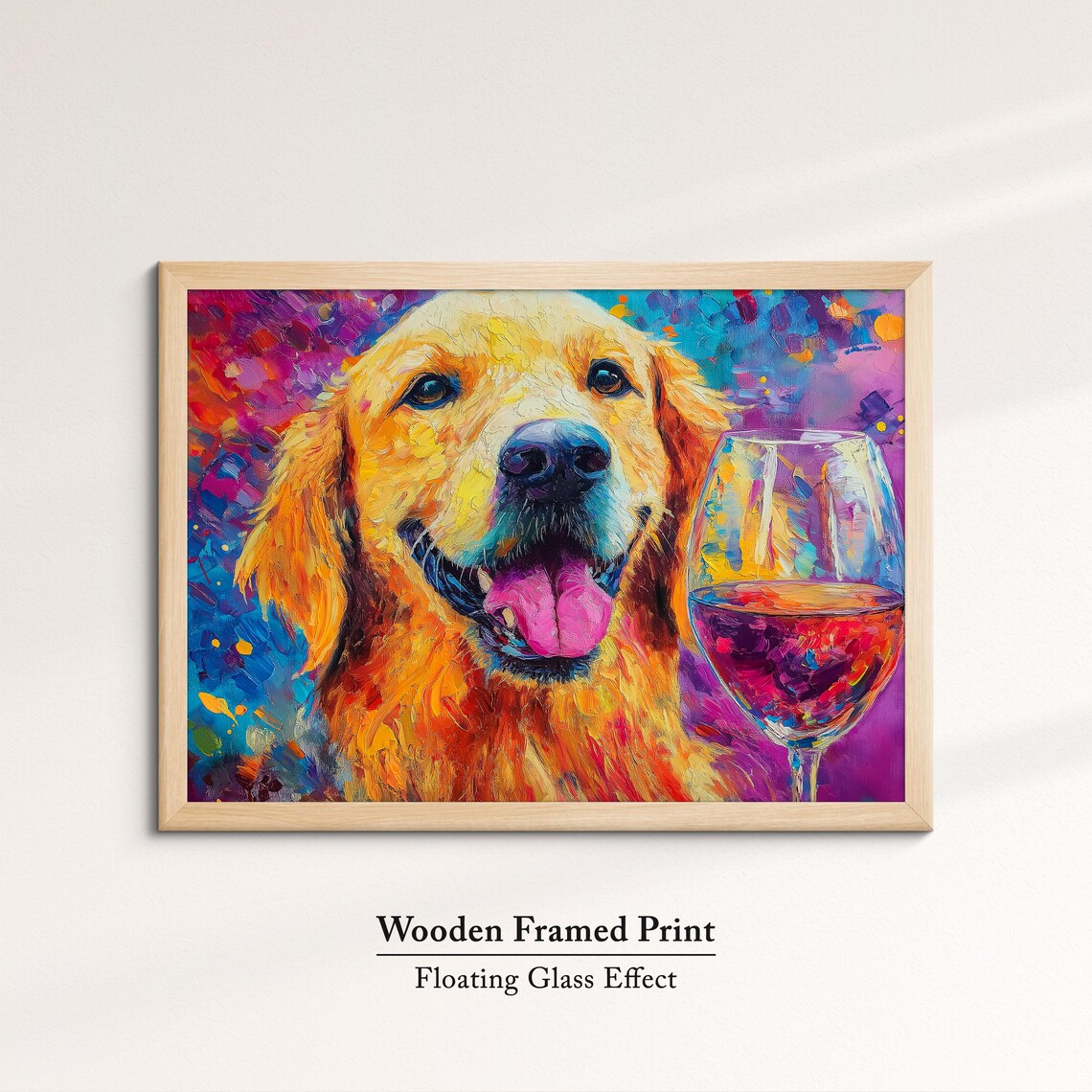 Joyful Golden Retriever Rose Wine Colorful Oil Paint Dog Art Print - Image 6
