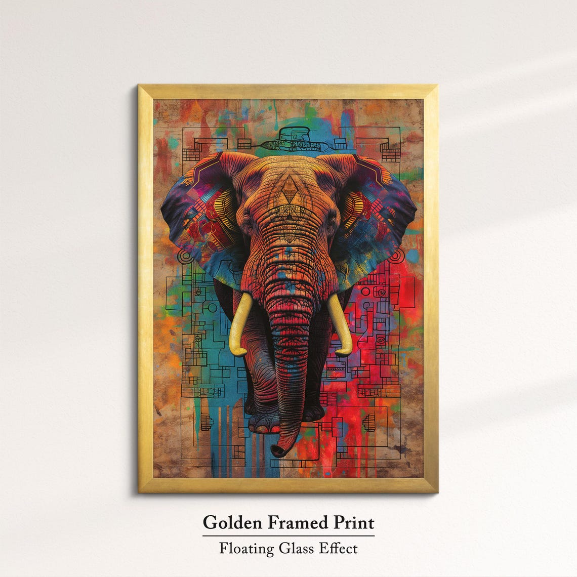 Rustic Elephant Grunge Art Orange Red Tusker Urban Texture Wall Poster - Image 5